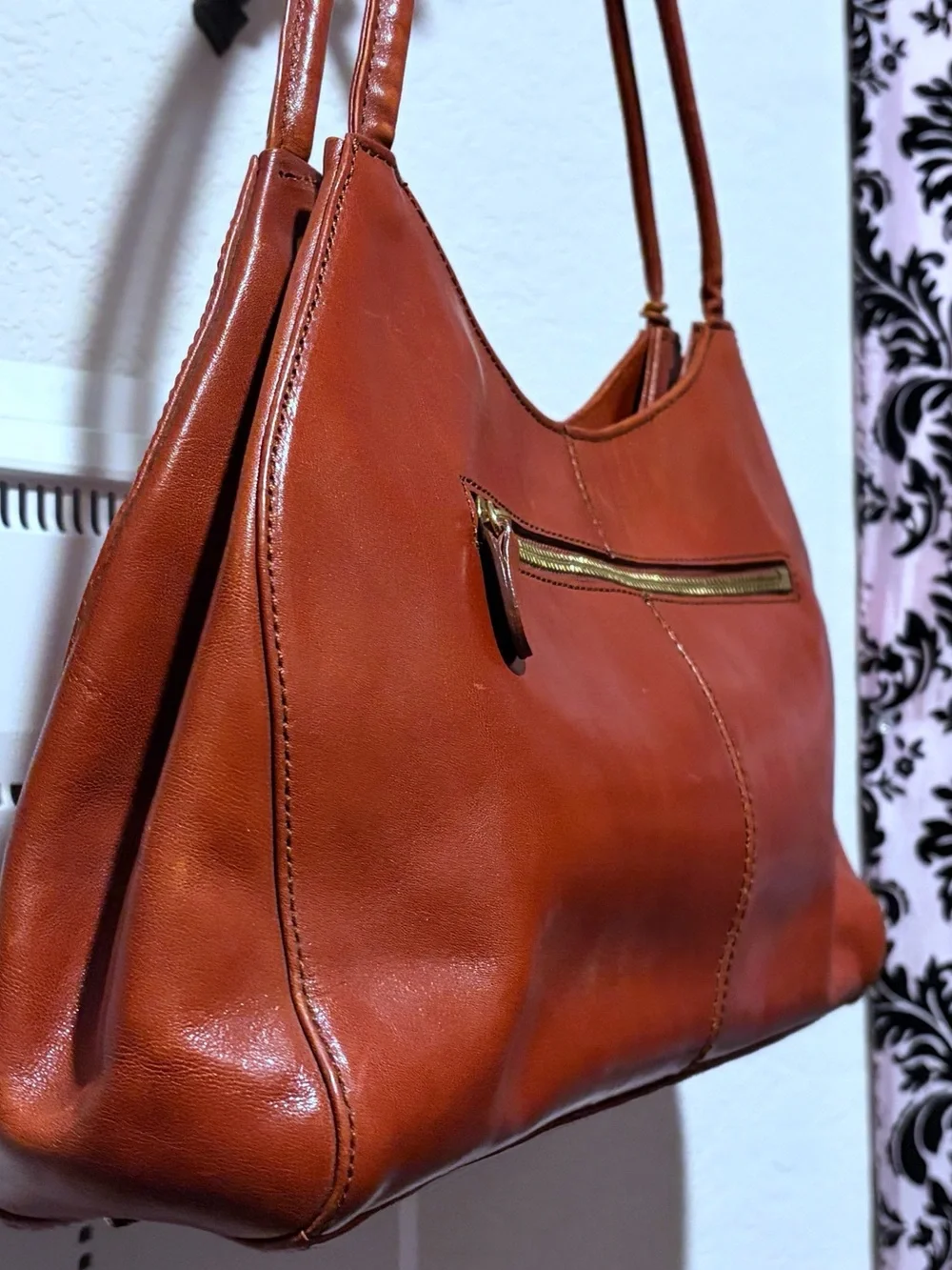 Vintage Monsac Whiskey Leather Baguette Shoulder Bag - Picture 2 of 8